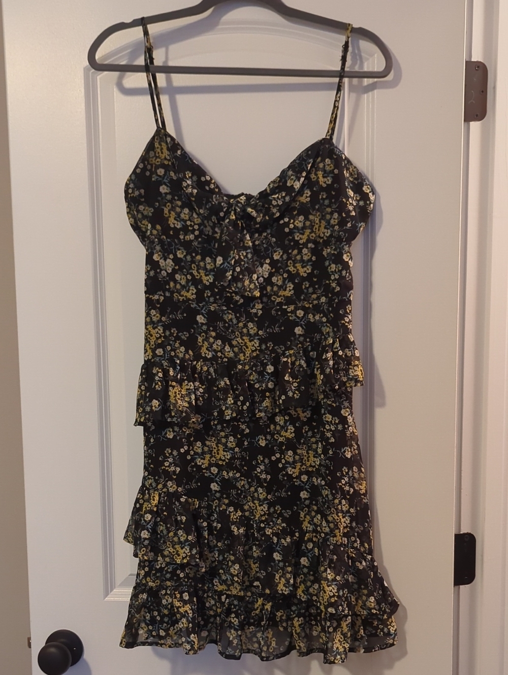 Lulu's Black Floral Slip Dress with Yellow and Cream Blooms